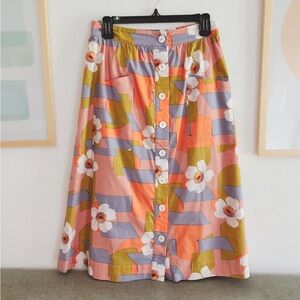 ROOLEE Vintage-Style Abstract Midi Skirt Size Small